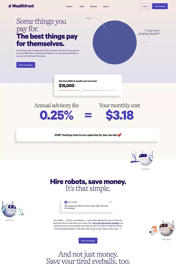Wealthfront Fees | Wealthfront - Pricing design inspiration