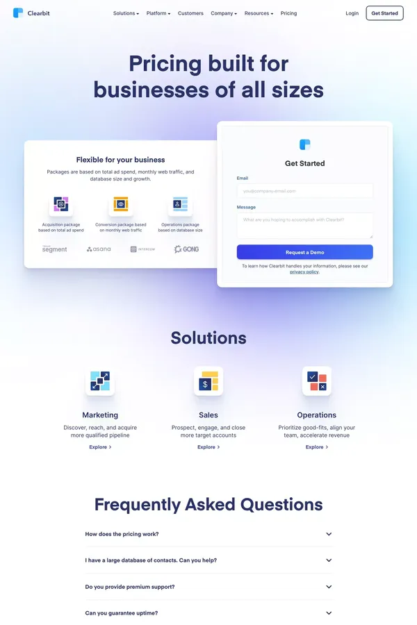 Clearbit Pricing | Learn how it works - Pricing design inspiration