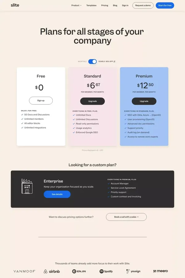 Slite - Pricing - Pricing design inspiration