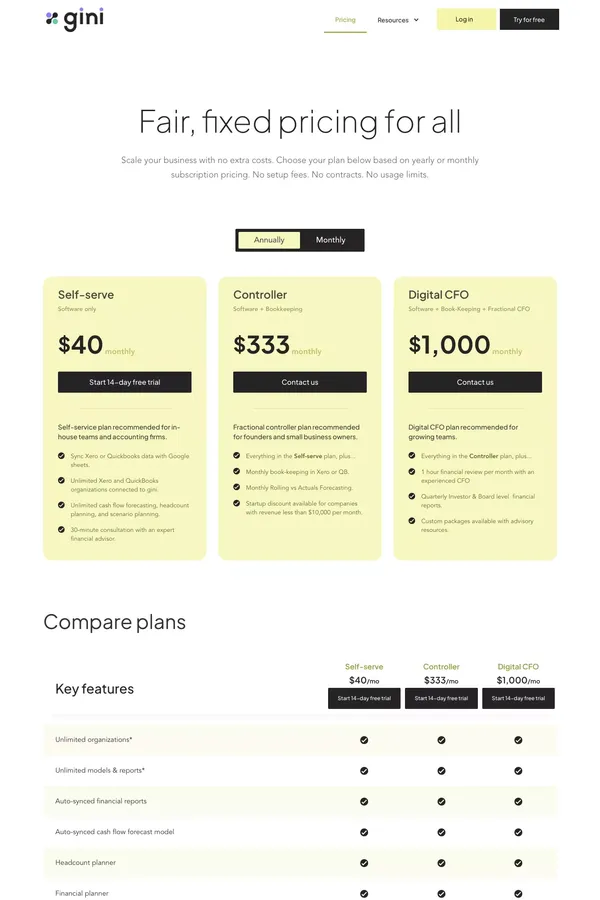 Pricing | gini - Pricing design inspiration