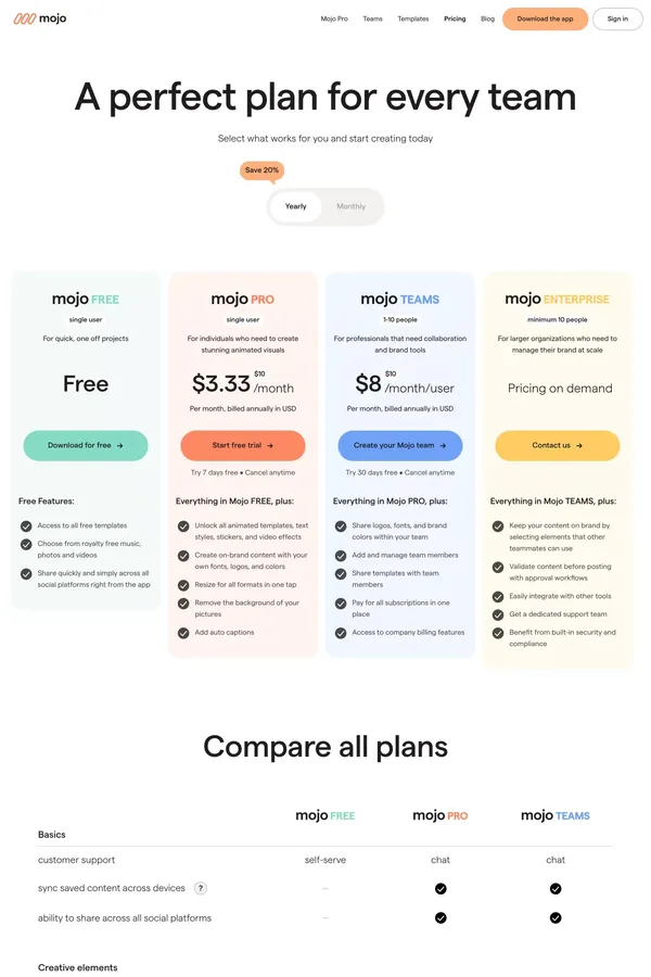 A perfect plan for every team - Pricing design inspiration
