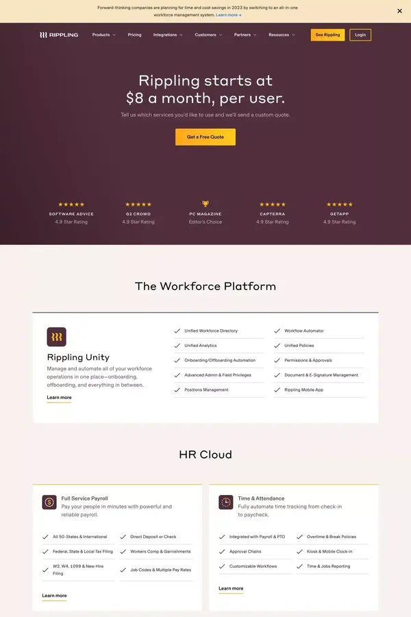 Rippling Cost | Starting as low as $8 Per Month - Pricing design inspiration