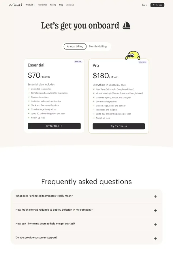 Softstart | Pricing - Pricing design inspiration