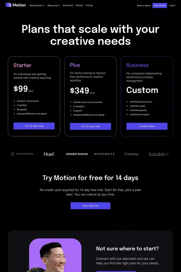 Motion Pricing - Pick a plan - Pricing design inspiration