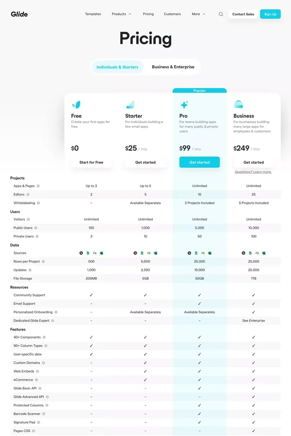 Pricing • Glide - Pricing design inspiration