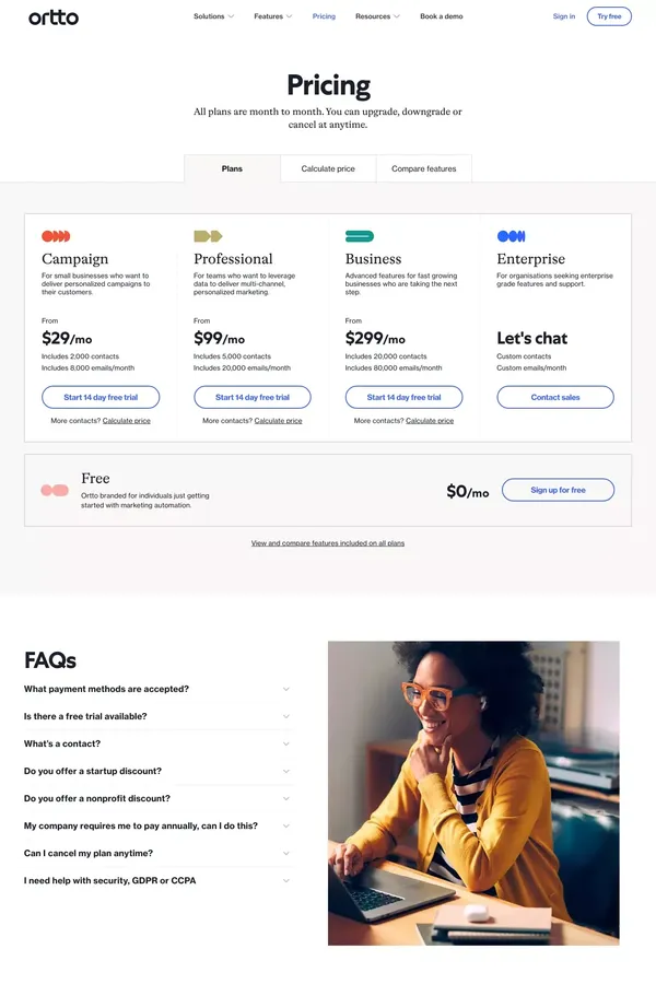 Ortto Pricing - Pricing design inspiration