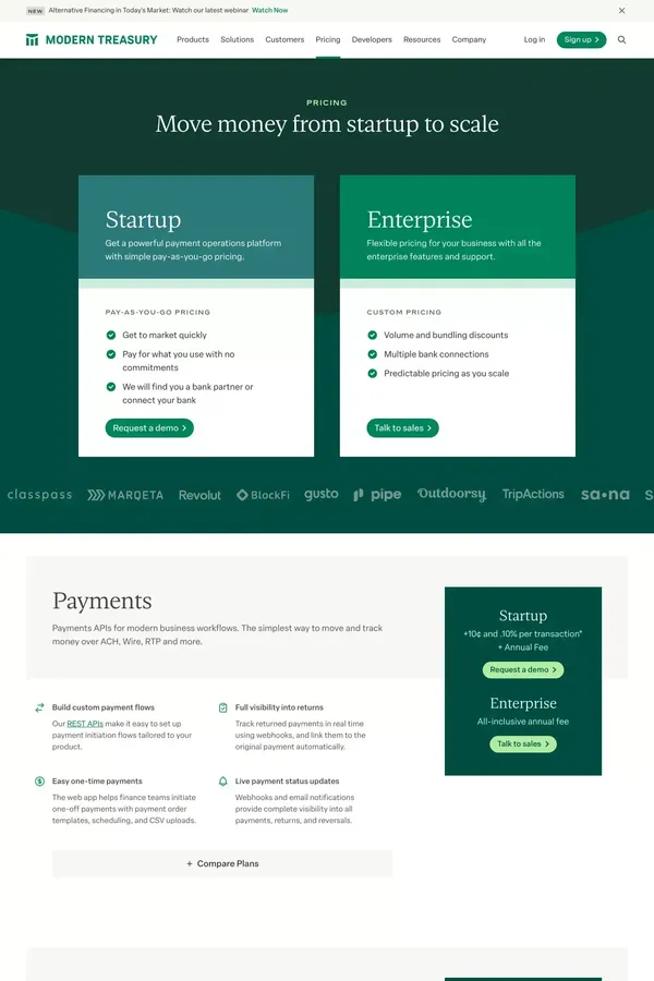 Pricing | Modern Treasury - Pricing design inspiration