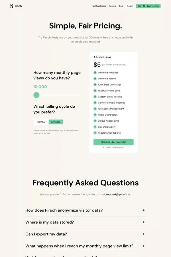 Pricing - Pirsch Analytics - Pricing design inspiration