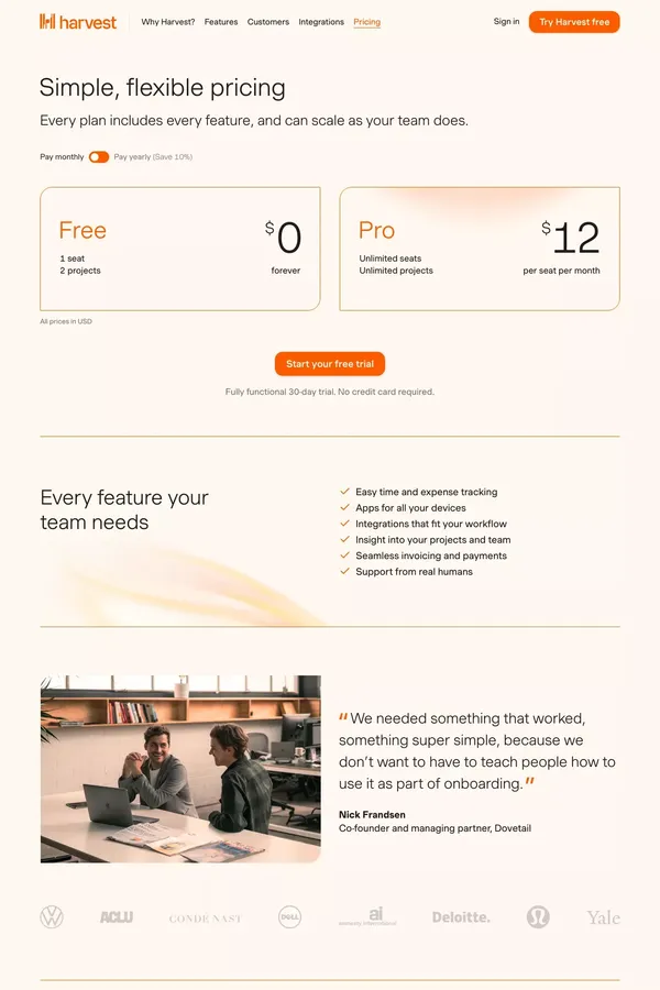 Harvest Pricing | Time Tracking and Invoicing Software - Pricing design inspiration