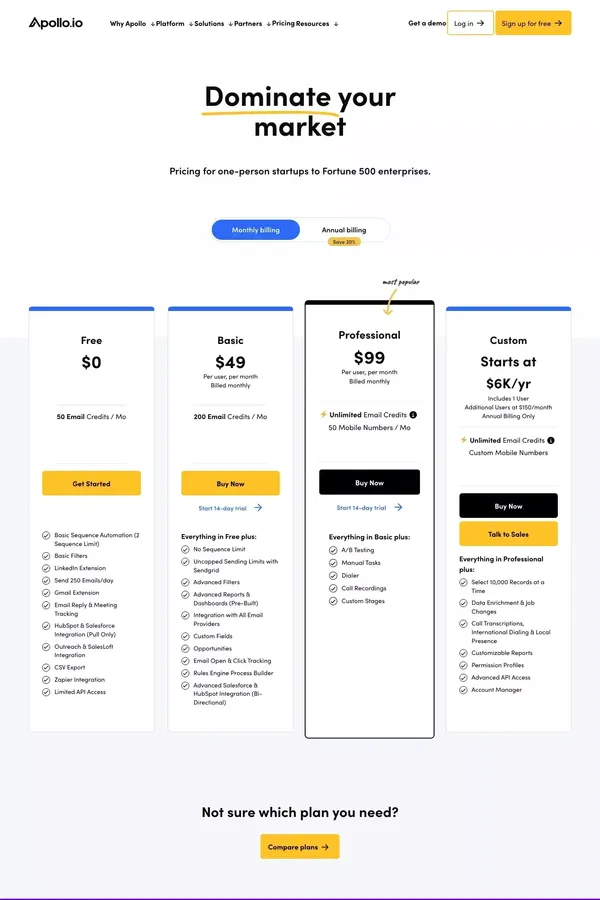 Pricing | Apollo - Pricing design inspiration