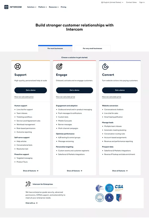 Pricing | Intercom - Pricing design inspiration