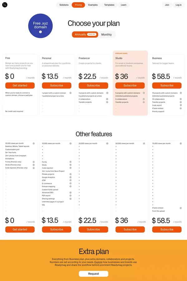 Readymag pricing and plans - Pricing design inspiration