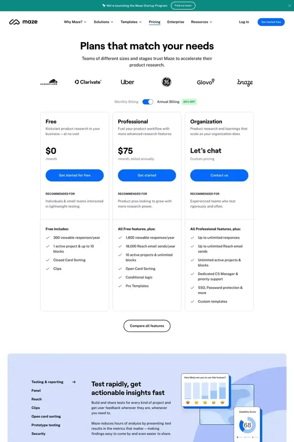 Flexible Pricing and Plans | Maze - Pricing design inspiration