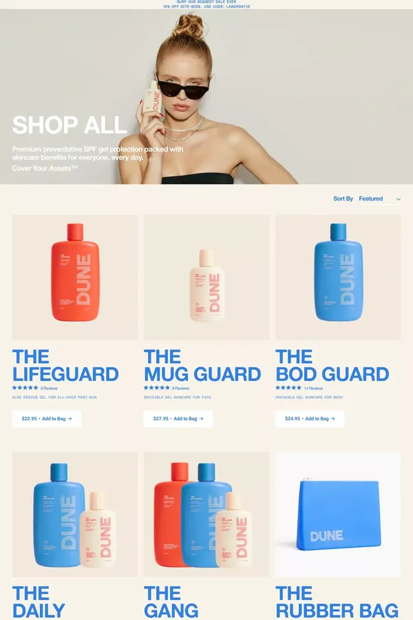 Shop All – Dune Suncare - Product listing design inspiration