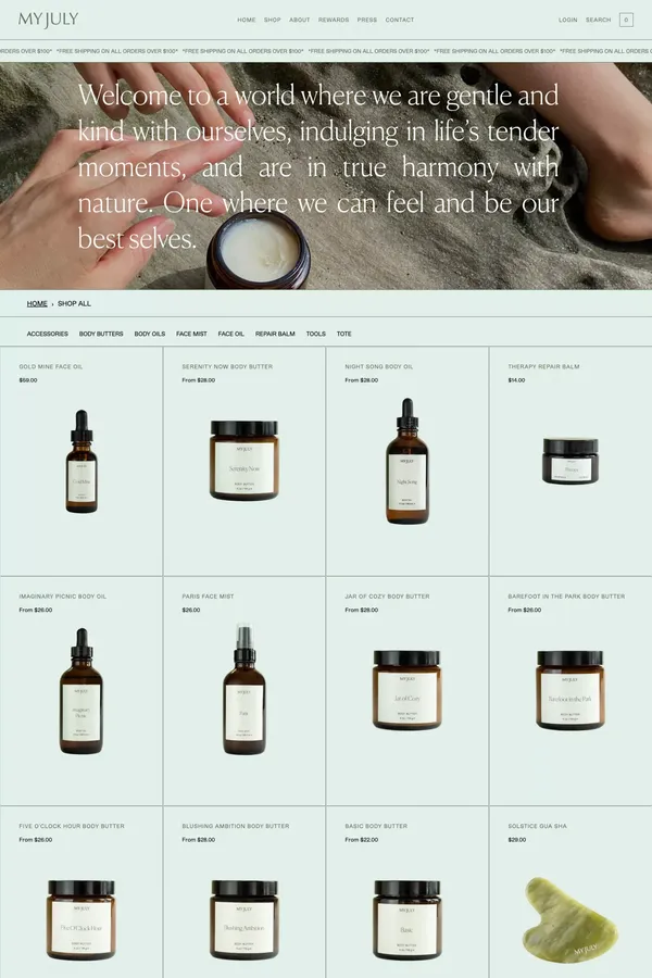 Shop All - My July - Product listing design inspiration
