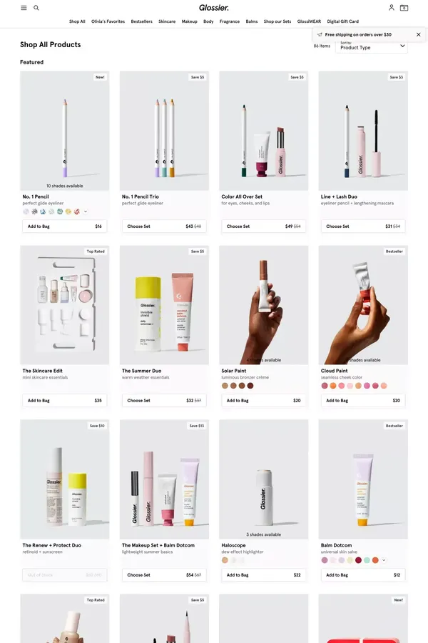 Glossier | Skincare & Beauty Products Inspired by Real Life - Product listing design inspiration