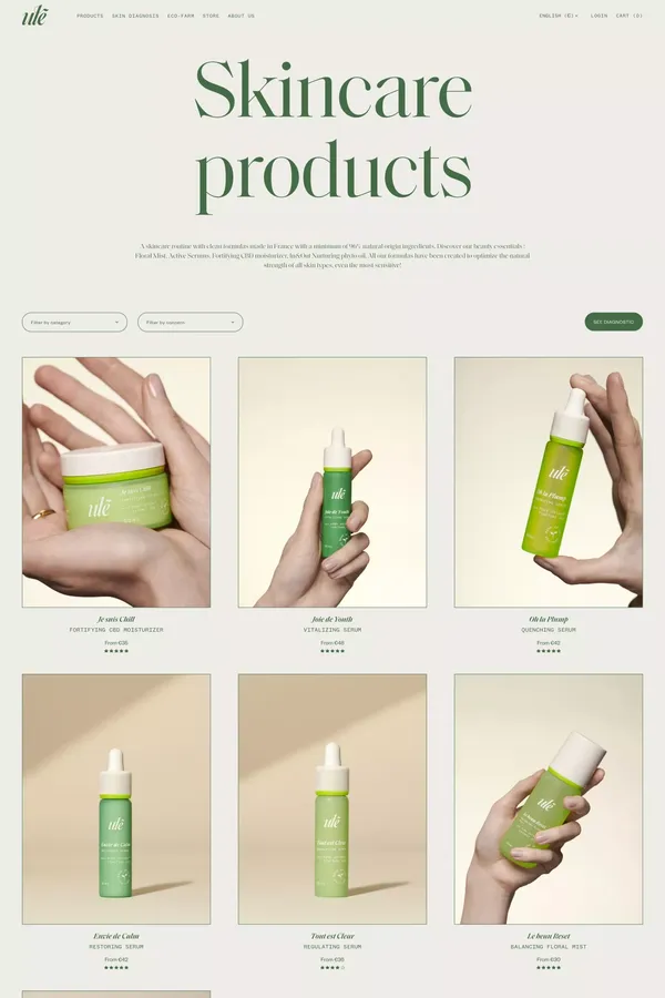 Natural and Vegan Face Care | Serum, Cream, Mist | Ulé| Ulé - Product listing design inspiration