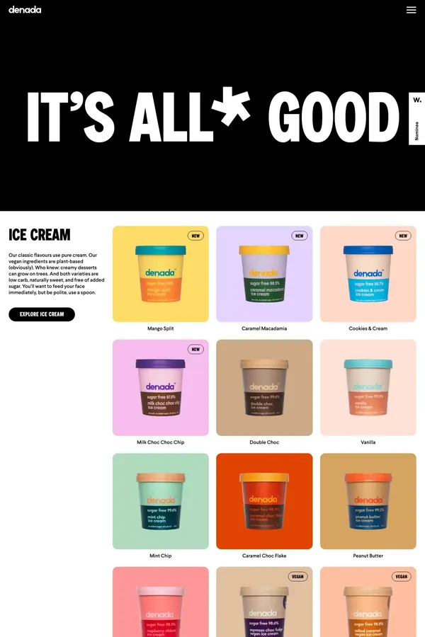 Denada Products | Sugar Free, Low Carb Ice Cream | Denada - Product listing design inspiration