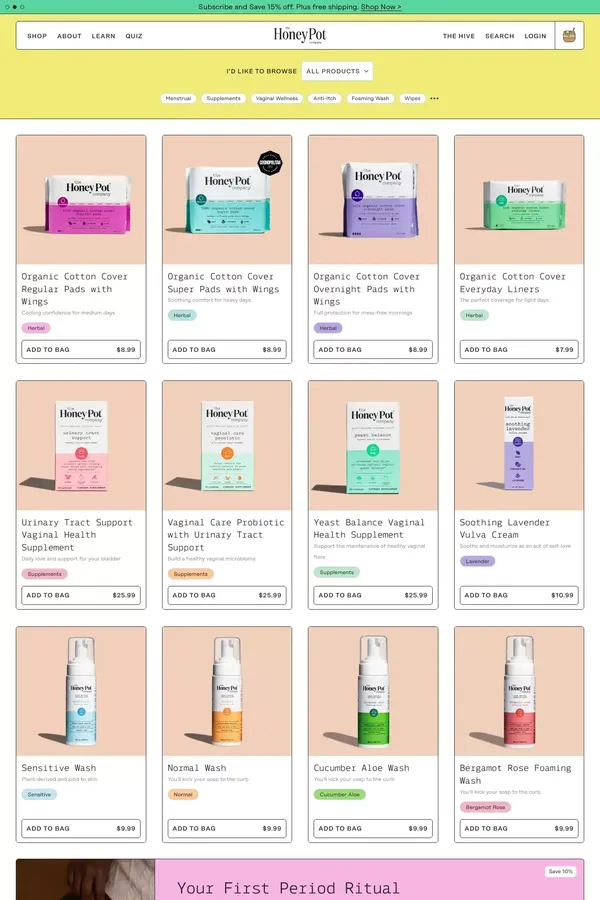 All Products– The Honey Pot - Feminine Care - Product listing design inspiration