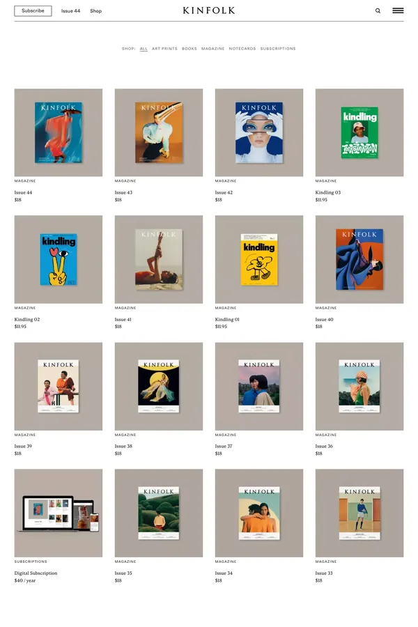 Shop – Kinfolk - Product listing design inspiration