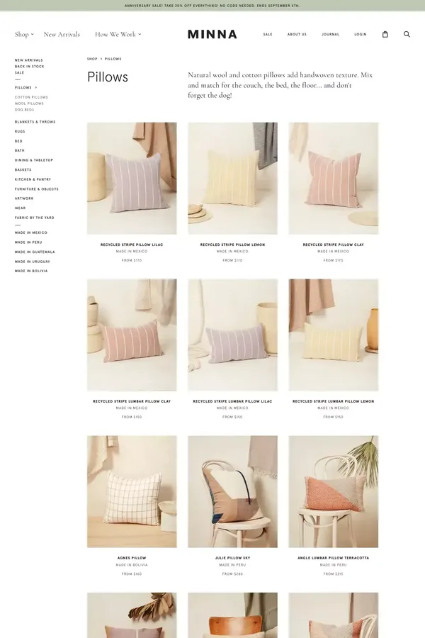 Pillows Handwoven Sustainable Cotton & Wool Modern Home Decor | MINNA - Product listing design inspiration