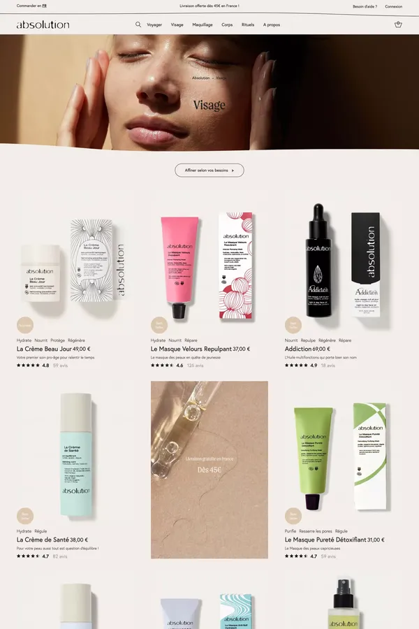 Soin du Visage - Produits et soins cosmétiques bio - Product listing design inspiration