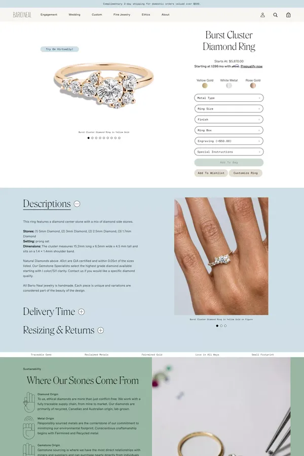 Burst Cluster Diamond Ring - Bario Neal - Product page design inspiration