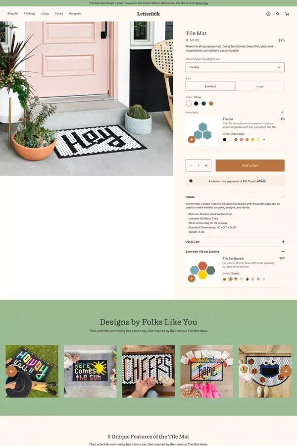 Letterfolk Tile Mat - Product page design inspiration