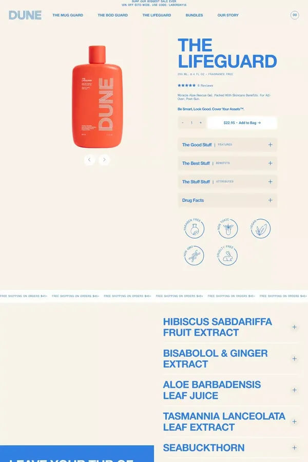 The Lifeguard – Dune Suncare - Product page design inspiration