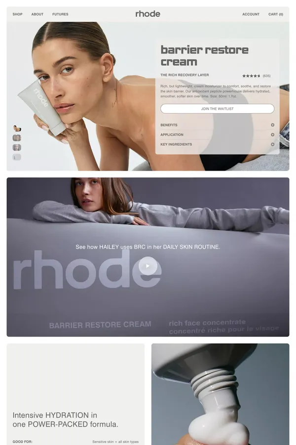 barrier restore cream | rhode skin - Product page design inspiration