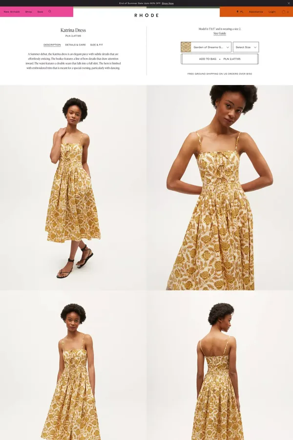 RHODE | Katrina Dress | Garden of Dream Golden Floral - Product page design inspiration