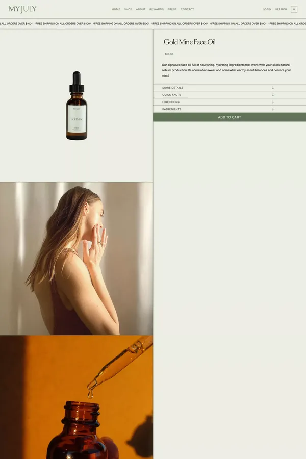 Gold Mine Face Oil - My July - Product page design inspiration