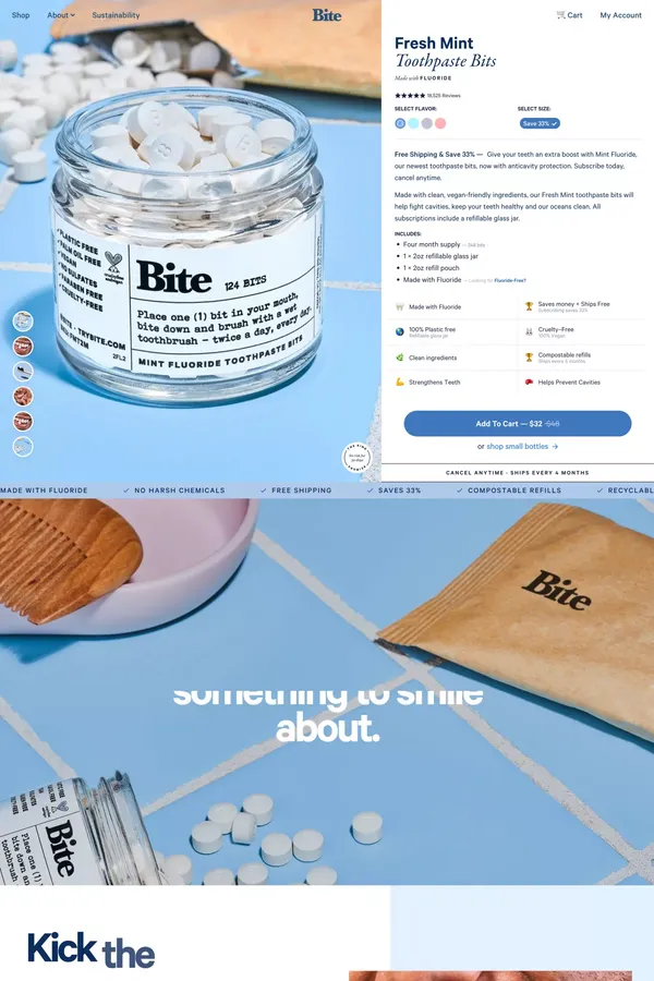 Bite Toothpaste Bits - Zero Waste Toothpaste Tablets and More - Product page design inspiration