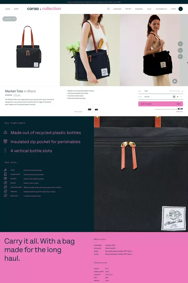 Market Tote | Caraa - Luxury Sports Bags - Product page design inspiration