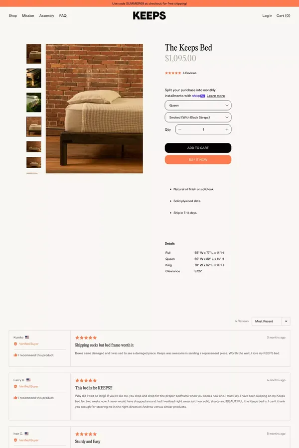 The Keeps Bed                  – Keeps Home - Product page design inspiration