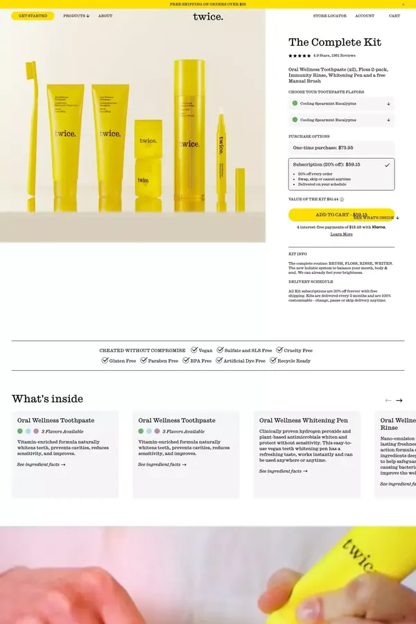 Twice Complete Oral Kit - Brush, Toothpaste, Oral Rinse, Floss						| TWICE - Product page design inspiration