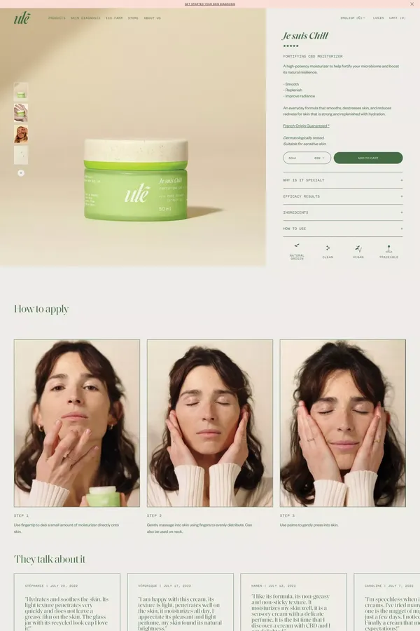 Je suis Chill | Fortifying CBD Moisturizer | Ulé - Product page design inspiration