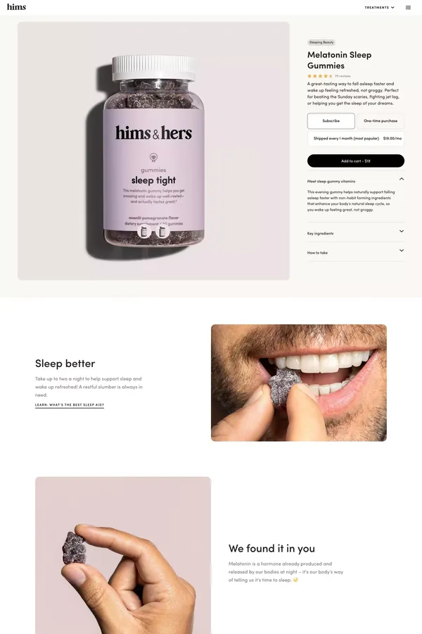 Sleep Gummy Vitamins | hims - Product page design inspiration