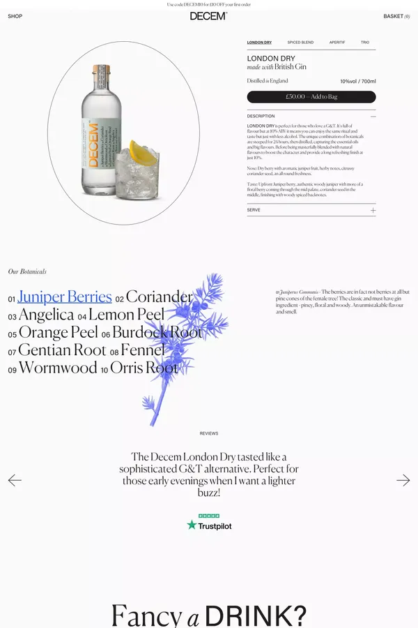 London Dry | 10% ABV Gin Alternative – Decem - Product page design inspiration