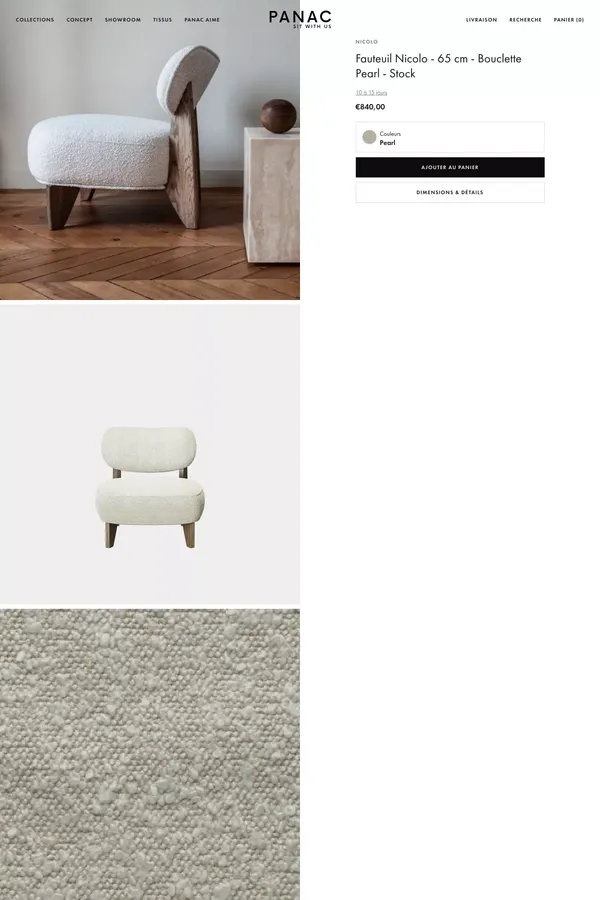 Fauteuil Nicolo - 65 cm - Bouclette Pearl – panac-edition.fr - Product page design inspiration