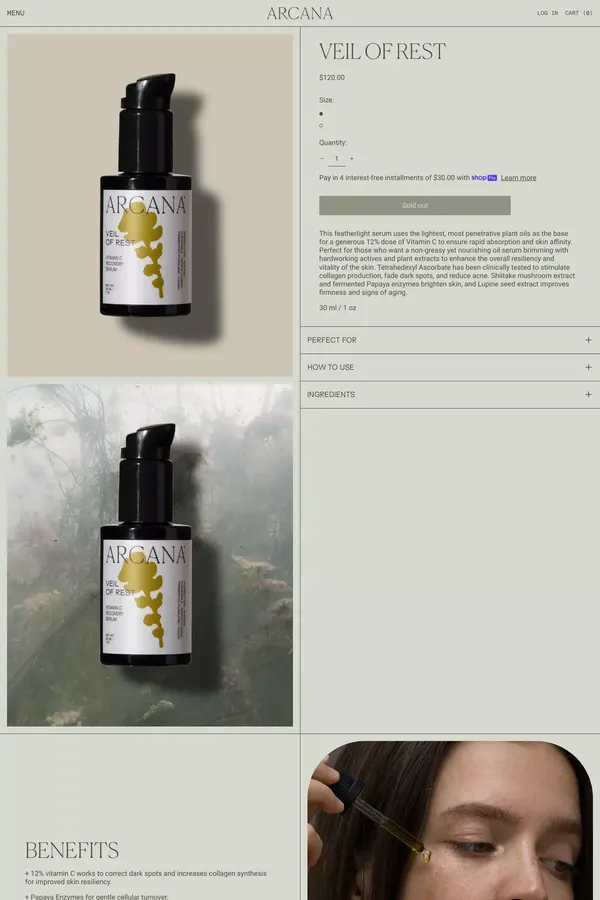 Veil of Rest– arcana-earth - Product page design inspiration