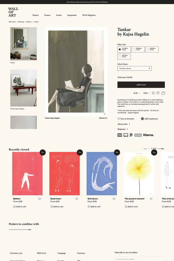 Tankar - Poster - Kajsa Hagelin – WallofArt - Product page design inspiration