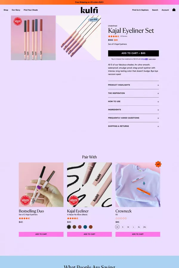 Underlined Kajal Eyeliner Set – Kulfi Beauty - Product page design inspiration
