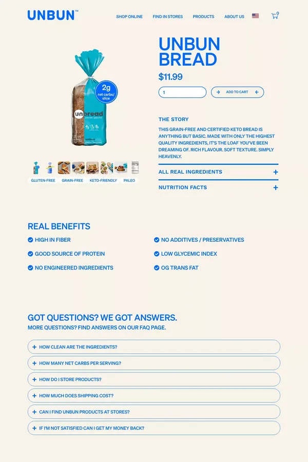 Unbun Bread– Unbun Foods - Product page design inspiration