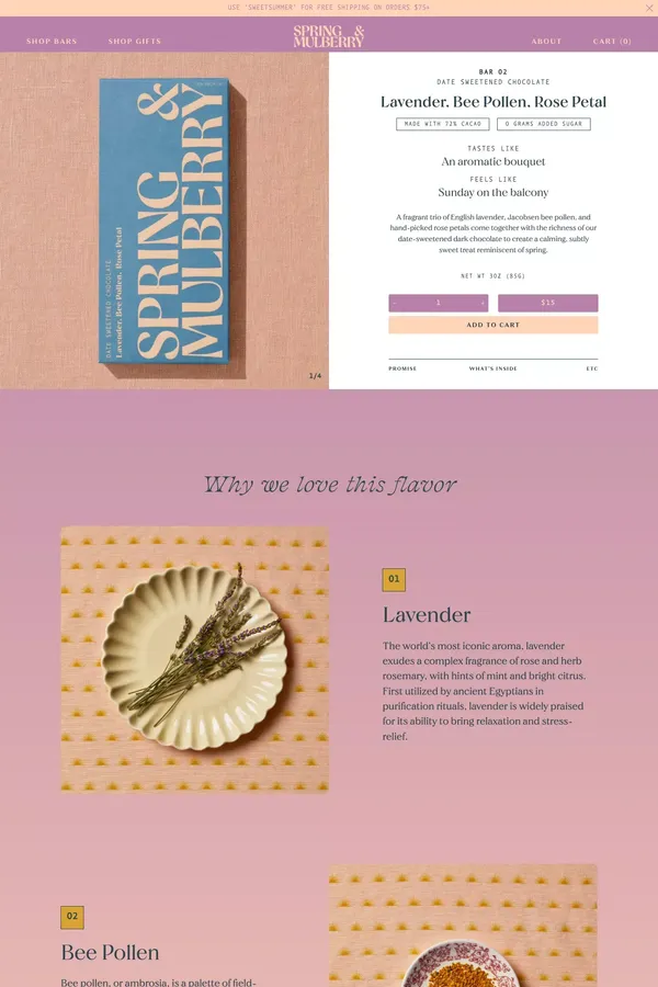 Lavender, Bee Pollen, Rose Petal – Spring & Mulberry - Product page design inspiration