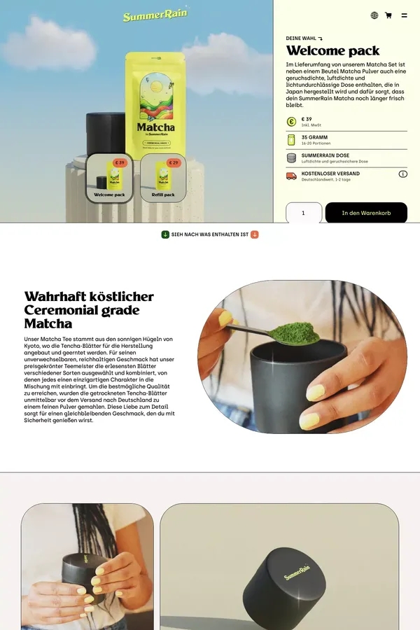 35g Matcha im  Welcome pack - SummerRain - Product page design inspiration