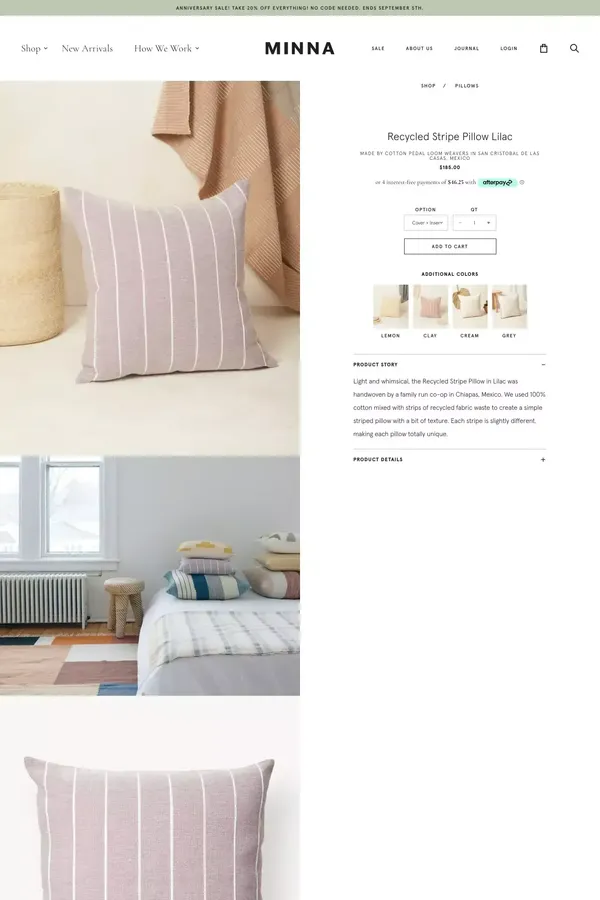 Recycled Stripe Pillow   Lilac | Pillows | MINNA - Product page design inspiration