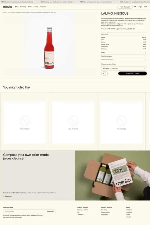 Lalimo. Hibiscus | Limonade premium Jus Bio Fraise Citron vert - Product page design inspiration