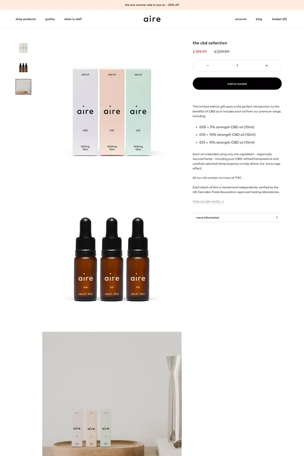 CBD Oil Bundle â 5% 10% and 15% CBD Oils â Aire CBD - Product page design inspiration