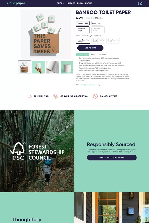 100% Bamboo Toilet Paper by Cloud Paper - Product page design inspiration